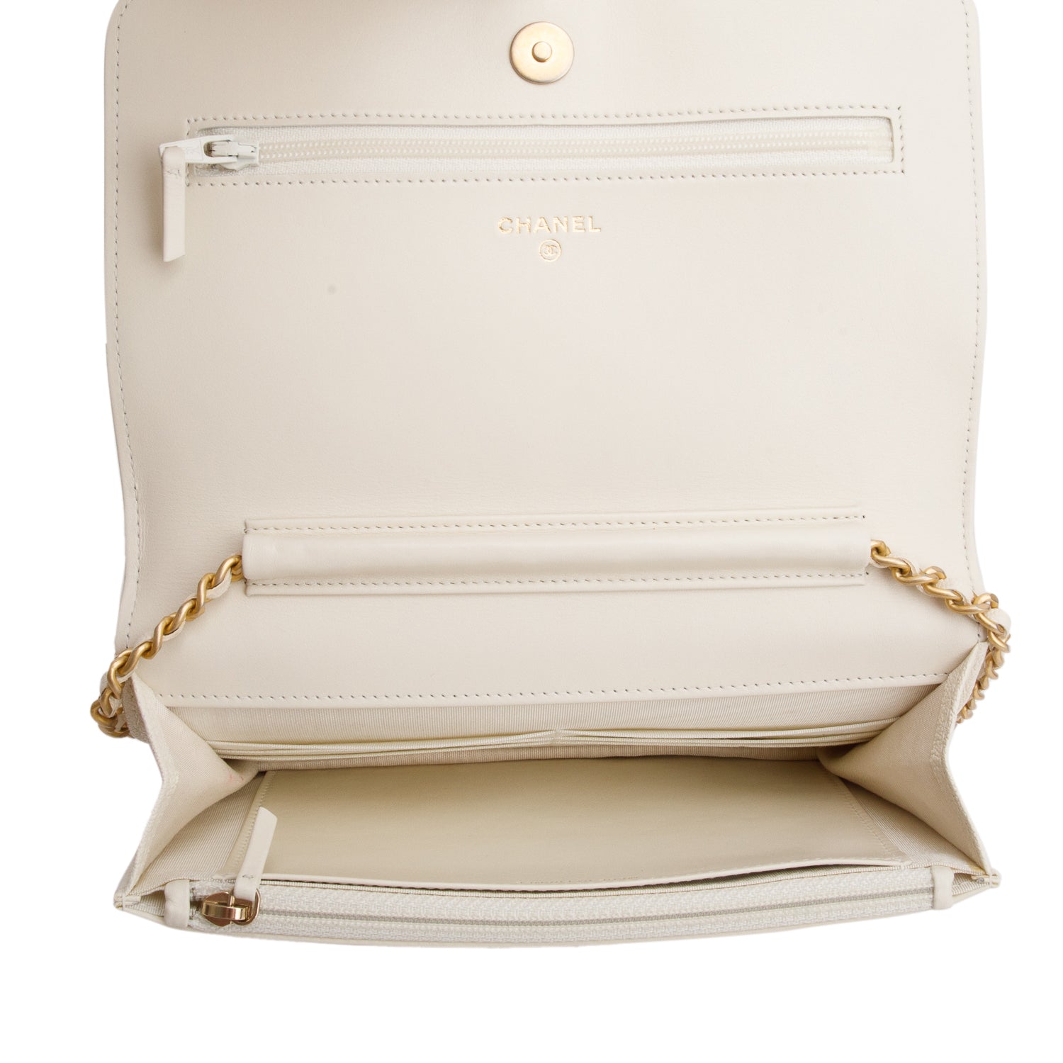 Chanel White Caviar Quilted Boy Wallet on Chain