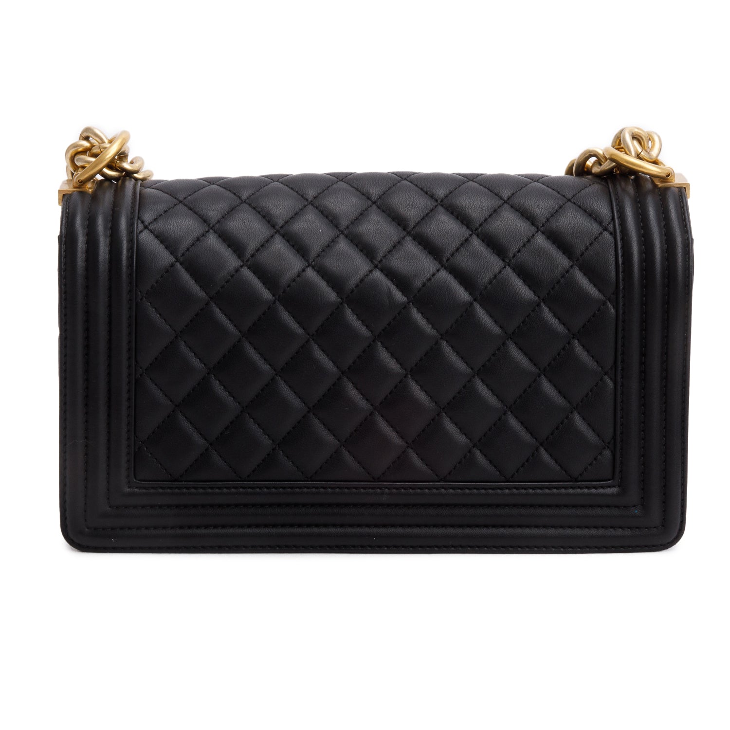Chanel Black Lambskin Quilted Medium Boy Flap