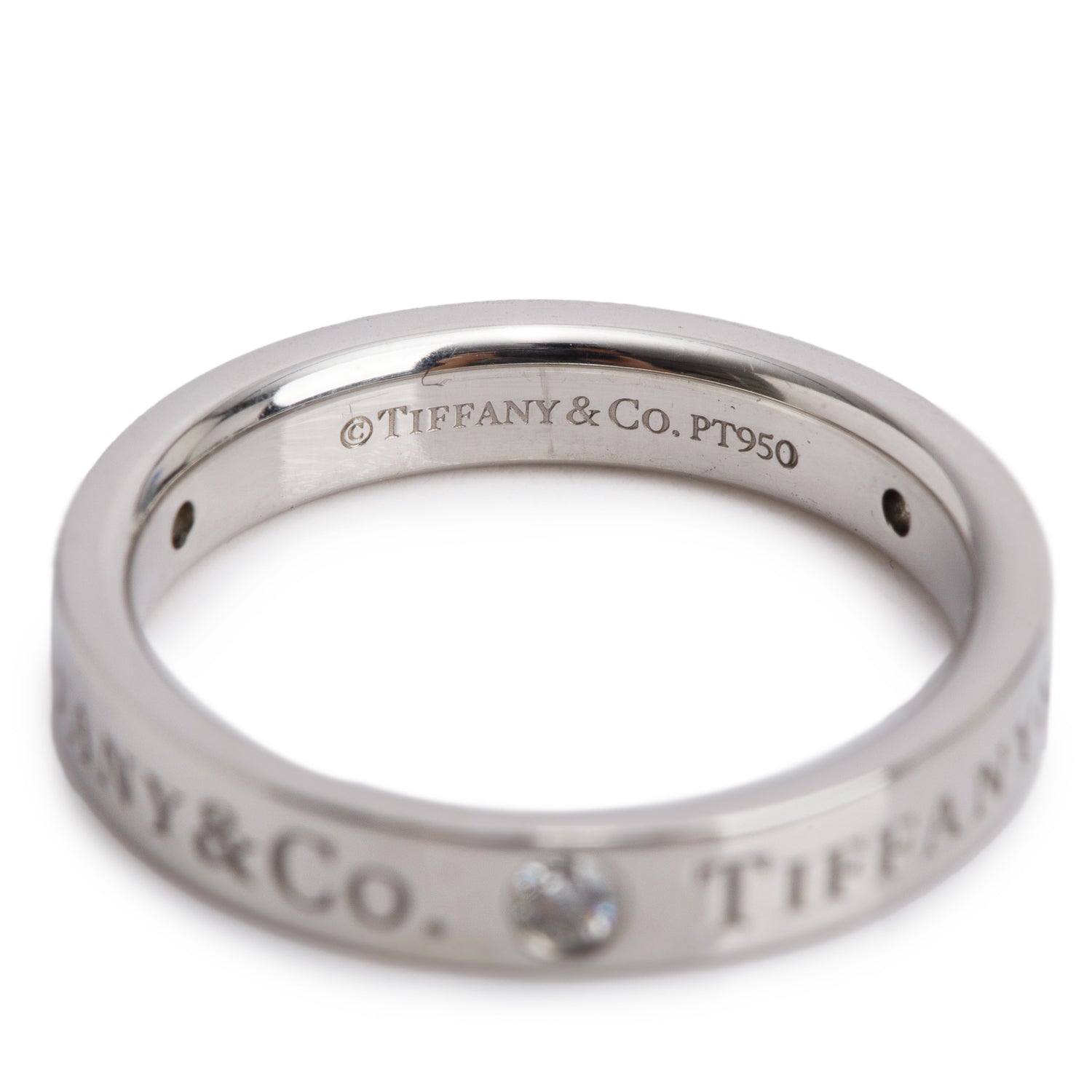 Tiffany & Co. Platinum & 3 Diamond 3 MM Logo Band Ring, Size 4.75