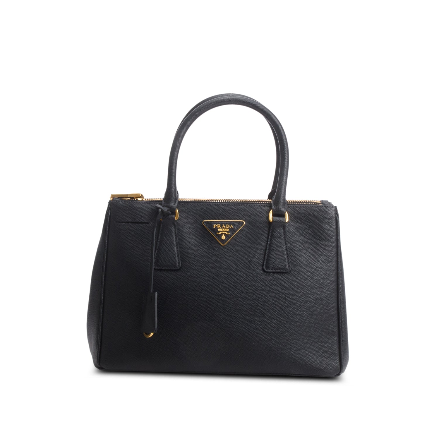 Prada Black Saffiano Leather Small Double Zip Galleria Tote w/ Authenticity Card & Strap