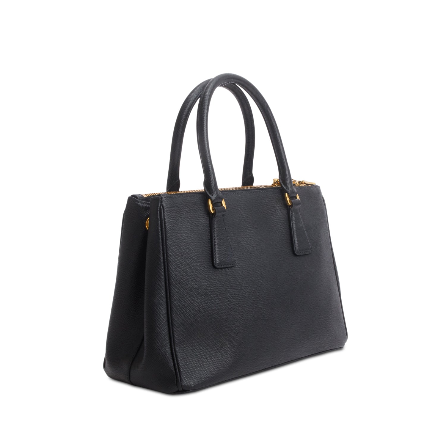 Prada Black Saffiano Leather Small Double Zip Galleria Tote w/ Authenticity Card & Strap
