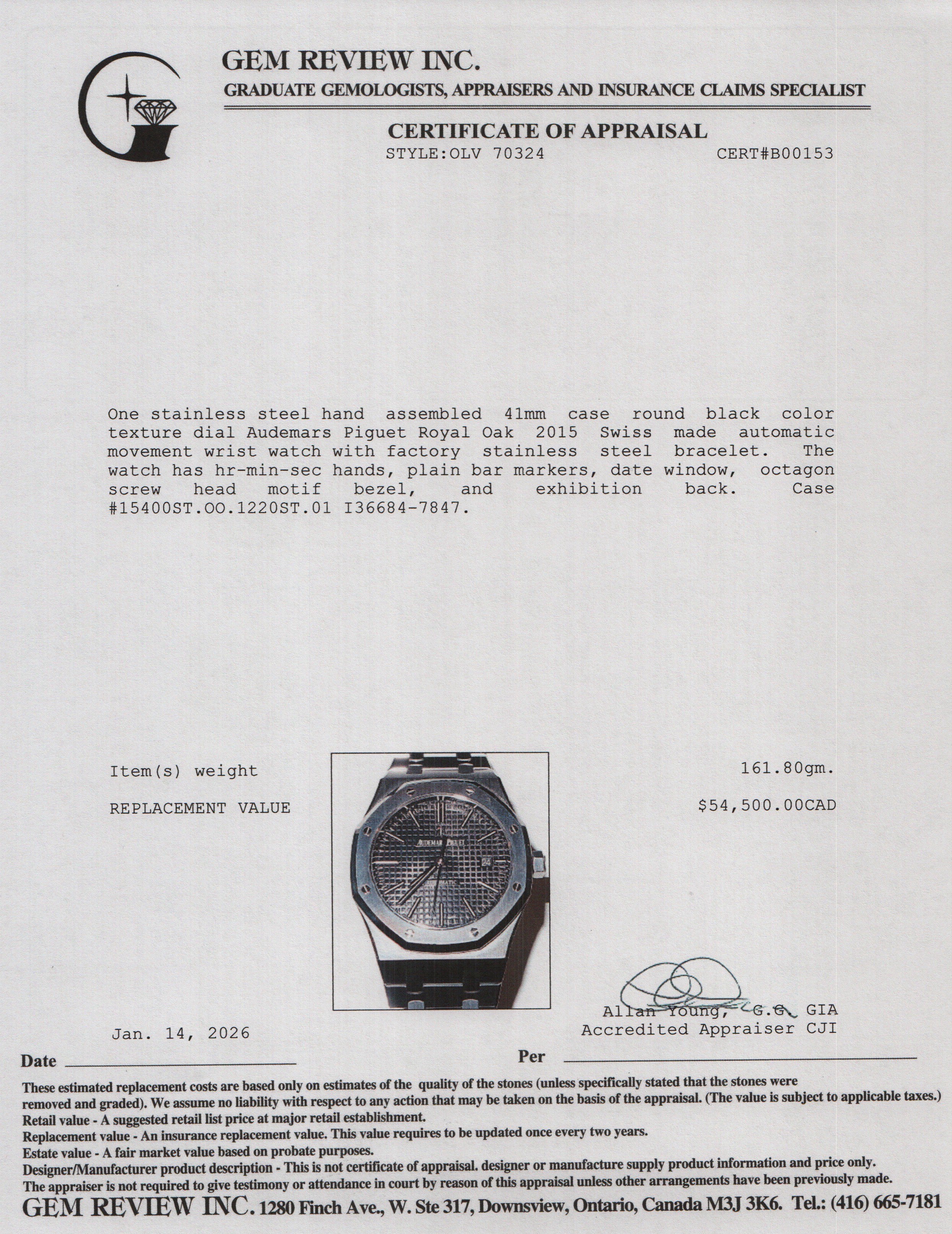 Audemars Piguet Stainless Steel Royal Oak Selfwinding 41 MM Automatic Watch Black Dial w/ Box & Papers