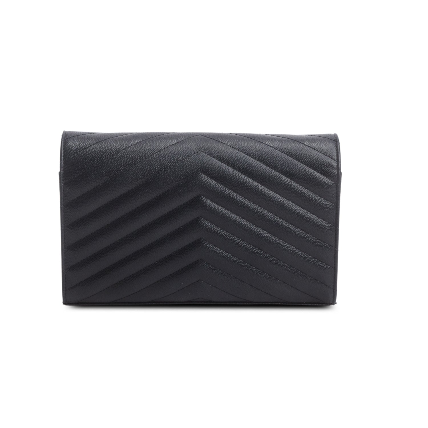 Saint Laurent So Black Grain De Poudre Leather Classic Cassandre Envelope Chain Wallet
