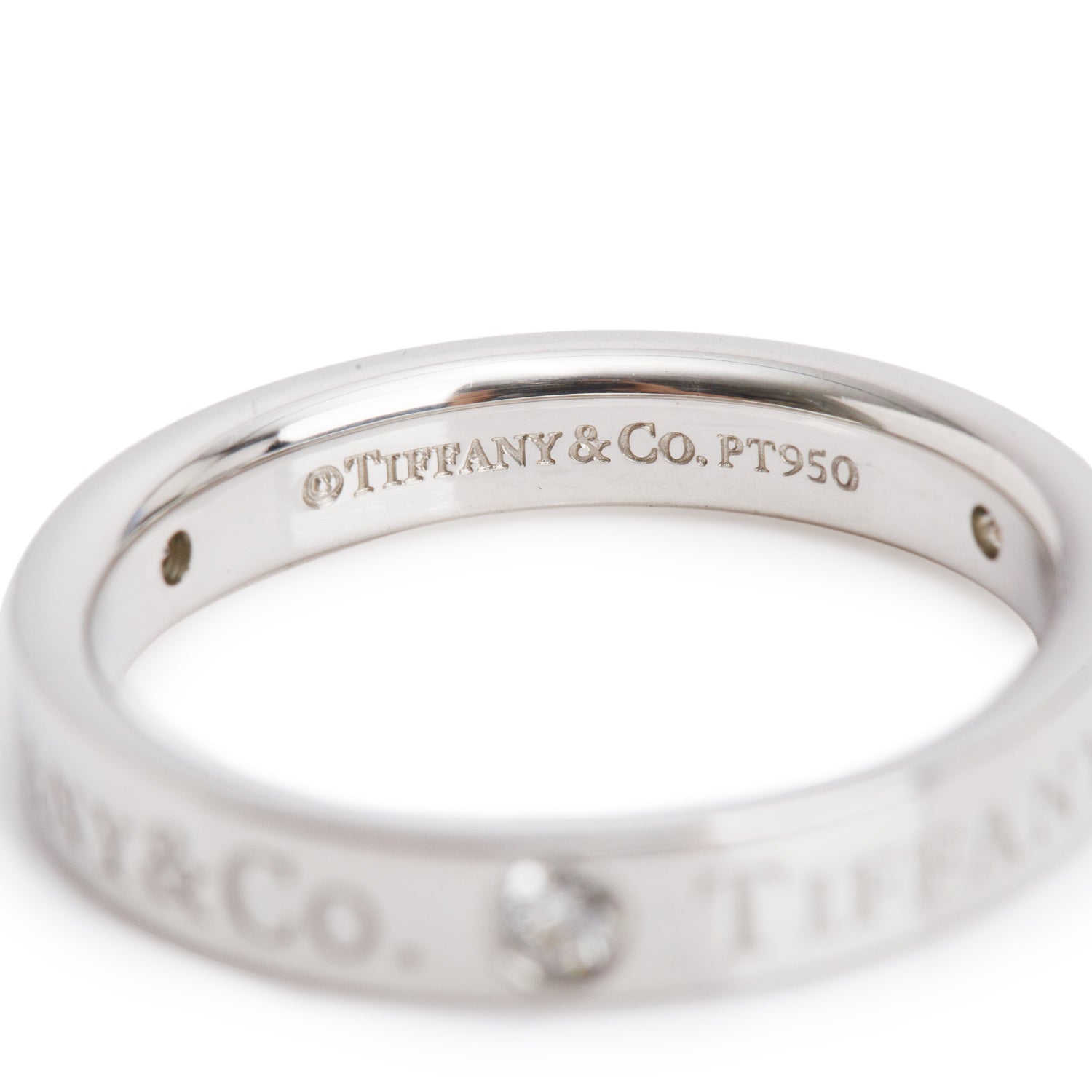 Tiffany & Co. Platinum & 3 Diamond 3 MM Logo Band Ring, Size 4.75