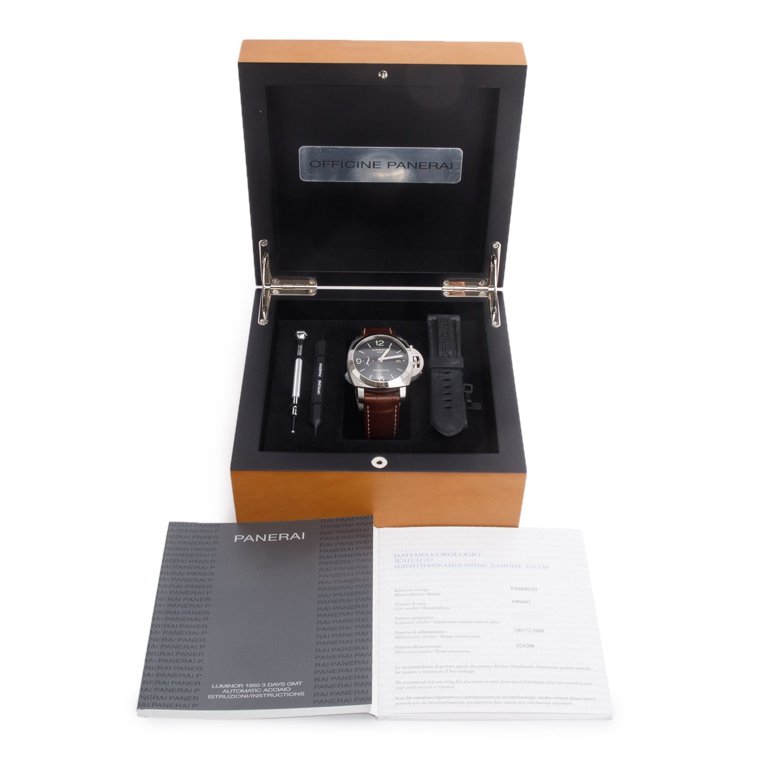 Panerai Stainless Steel Luminor 1950 3 Days 44 MM Automatic GMT Watch Black Dial PAM00320 w/ Box & Papers