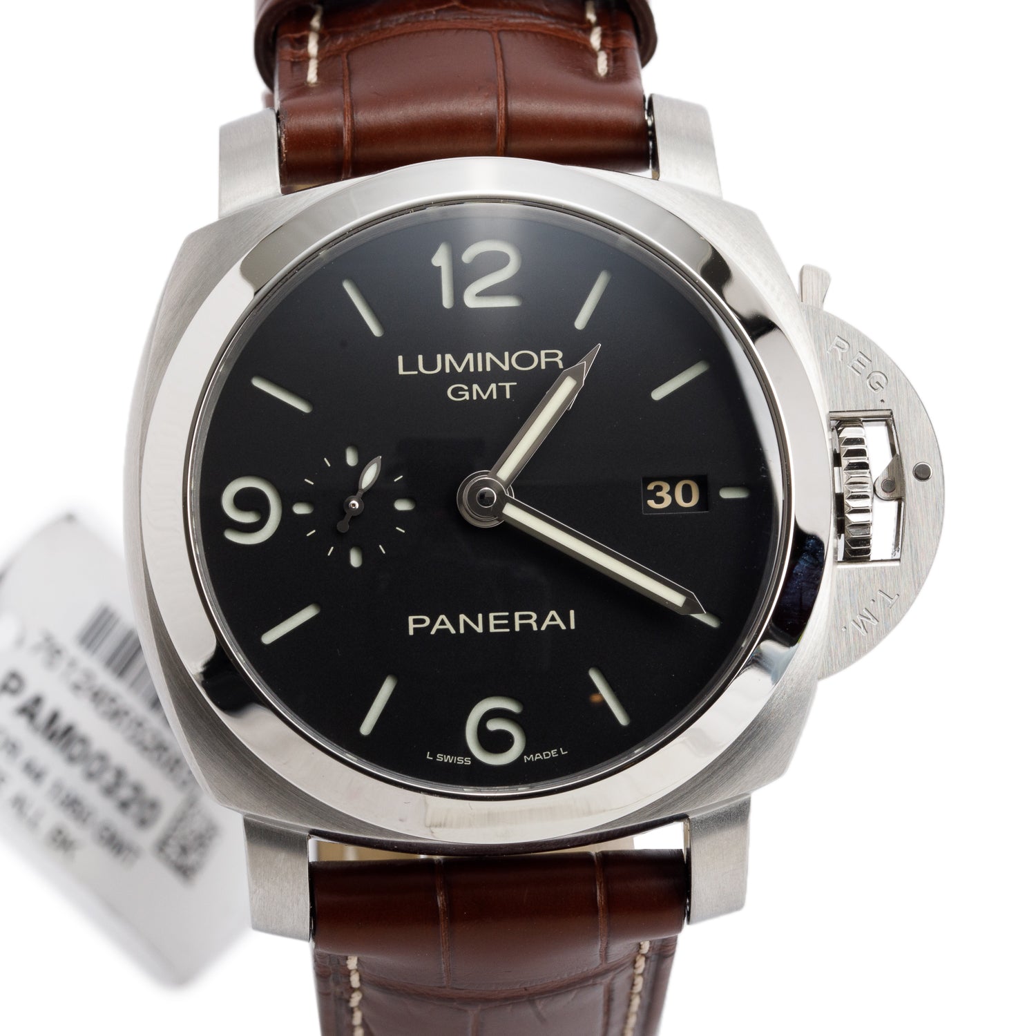 Panerai Stainless Steel Luminor 1950 3 Days 44 MM Automatic GMT Watch Black Dial PAM00320 w/ Box & Papers