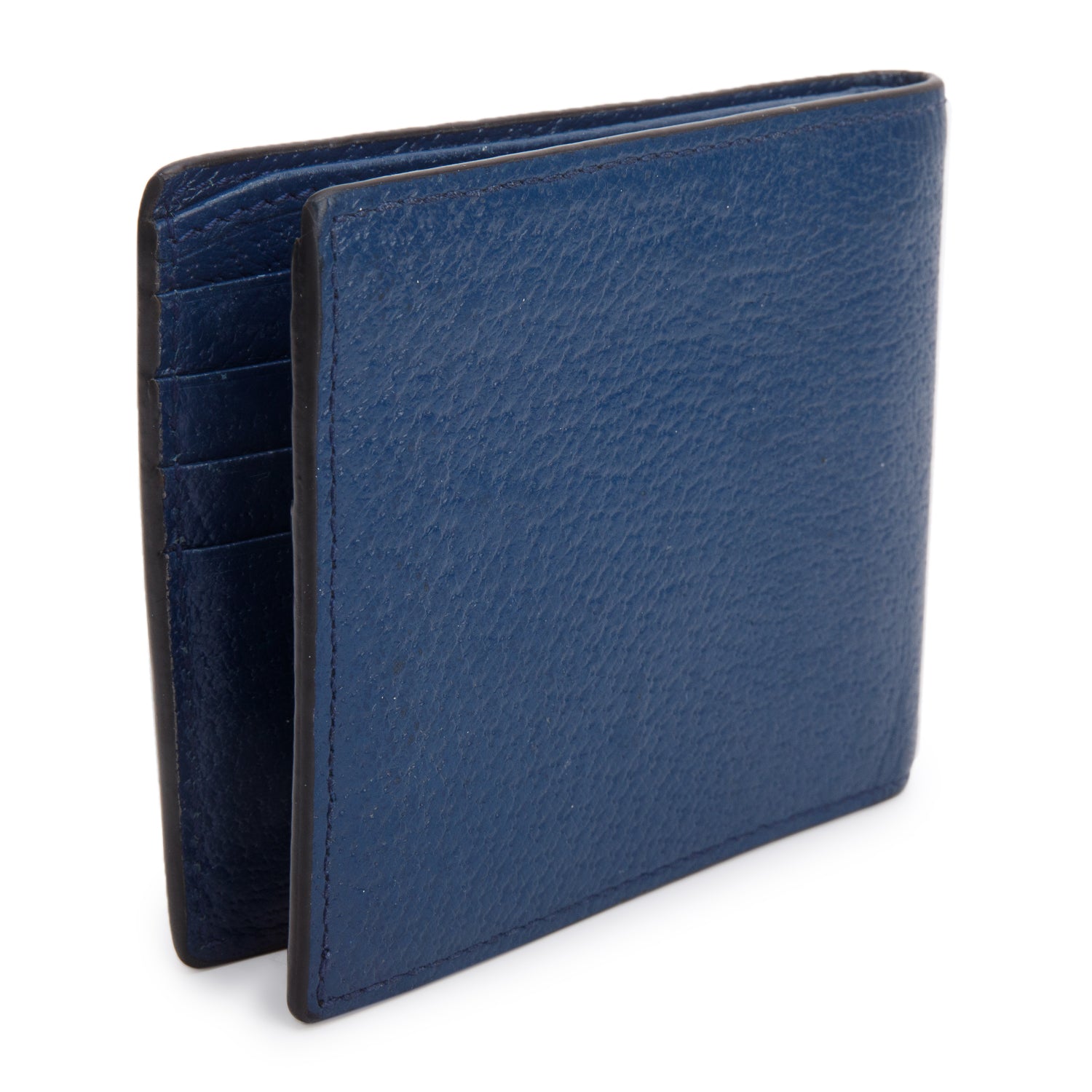 Gucci Blue Calfskin GG Mamont Bi-Fold Card Case Wallet