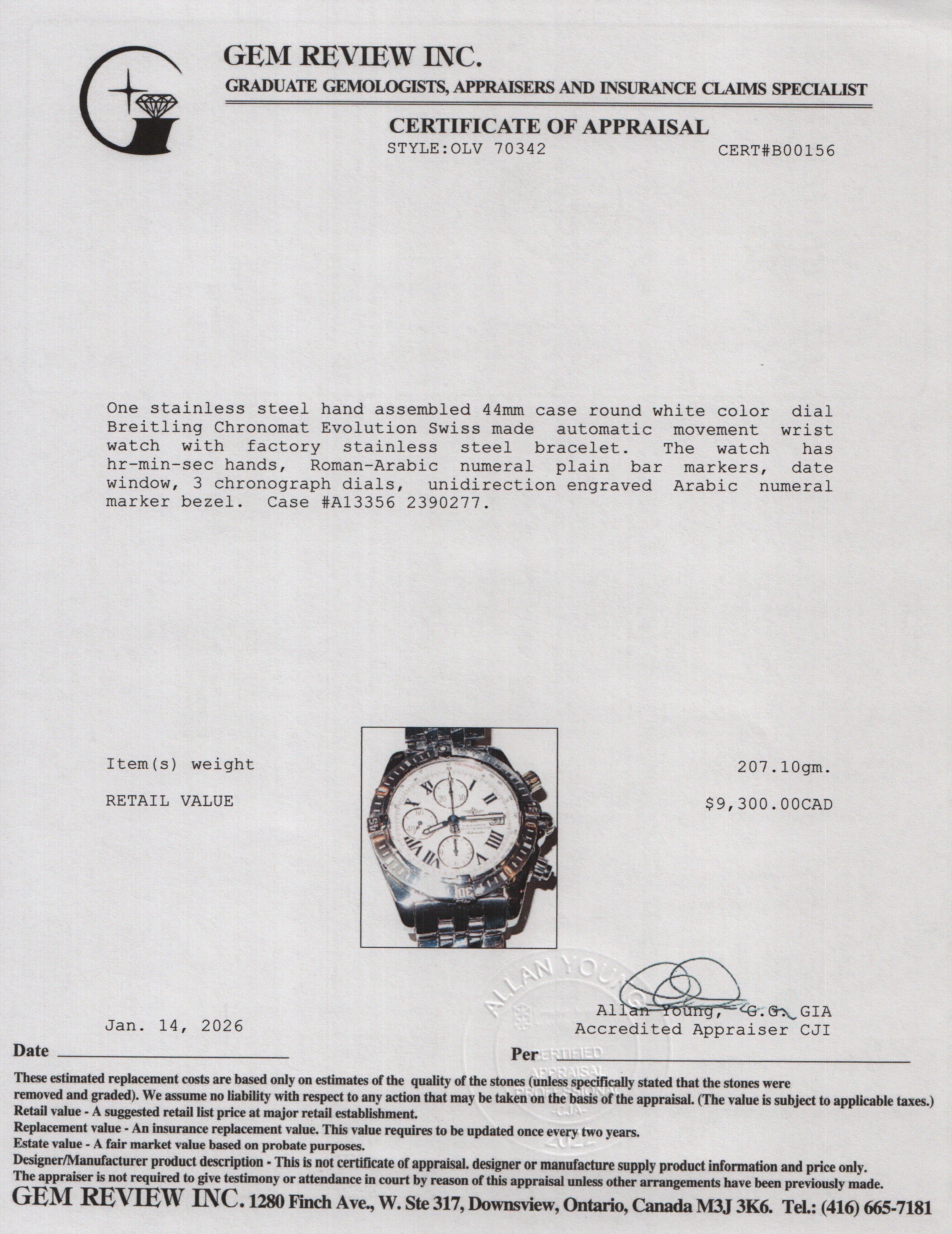 Breitling Stainless Steel Chronomat Evolution 44 MM Automatic Chronograph Watch A13356