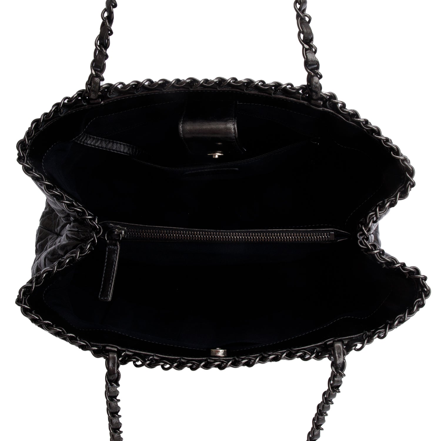 Chanel Metallic Grey Aged Calfskin Quilted Small Chain Tote w/ Authenticity Card