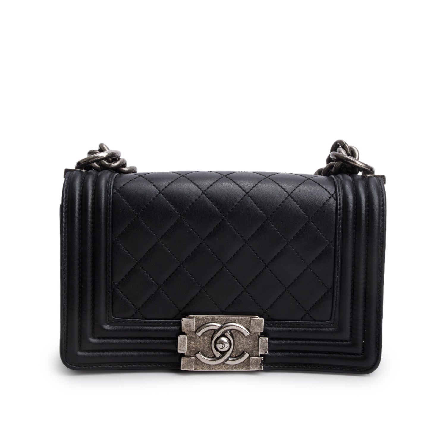 Chanel Black Lambskin Quilted Small Boy Bag w/ Authenticity Card