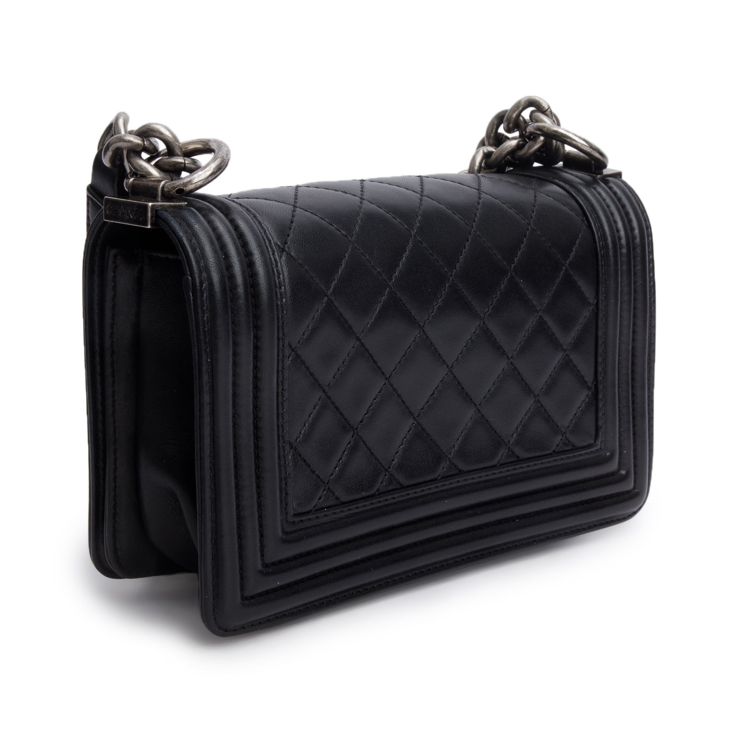 Chanel Black Lambskin Quilted Small Boy Bag w/ Authenticity Card
