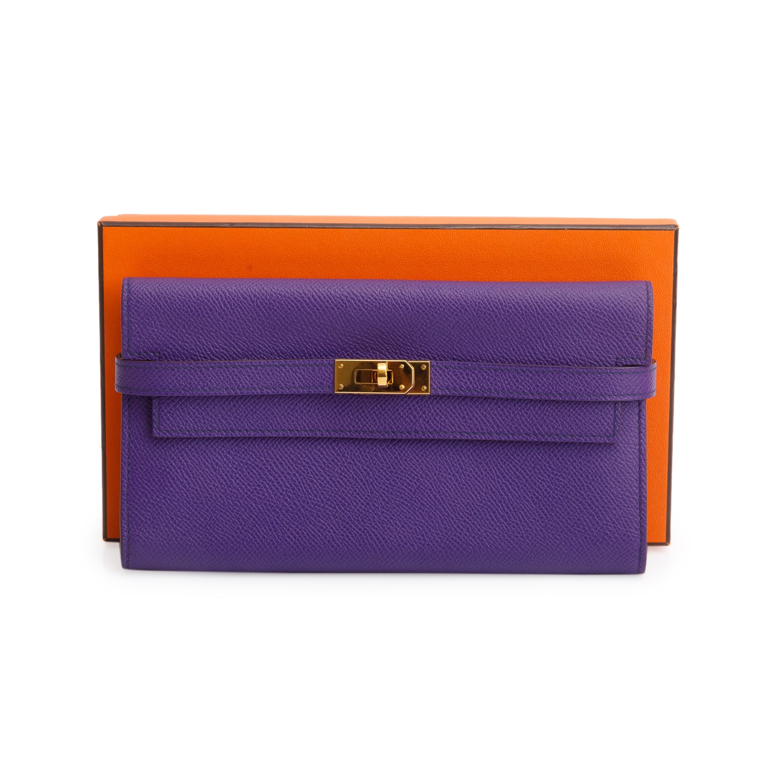 Hermes Iris Epsom Leather Kelly Longue Wallet w/ Box