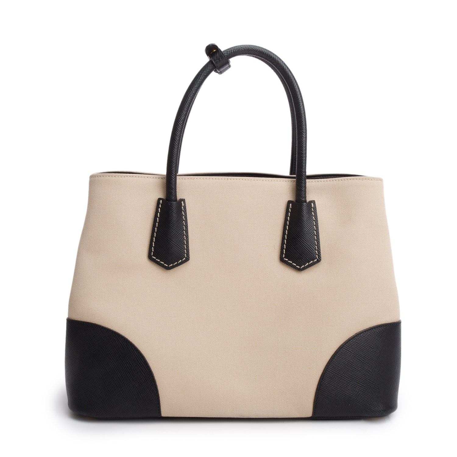 Prada Black Saffiano Lux and Beige Canapa Medium Galleria Tote w/ Authenticity Carrd