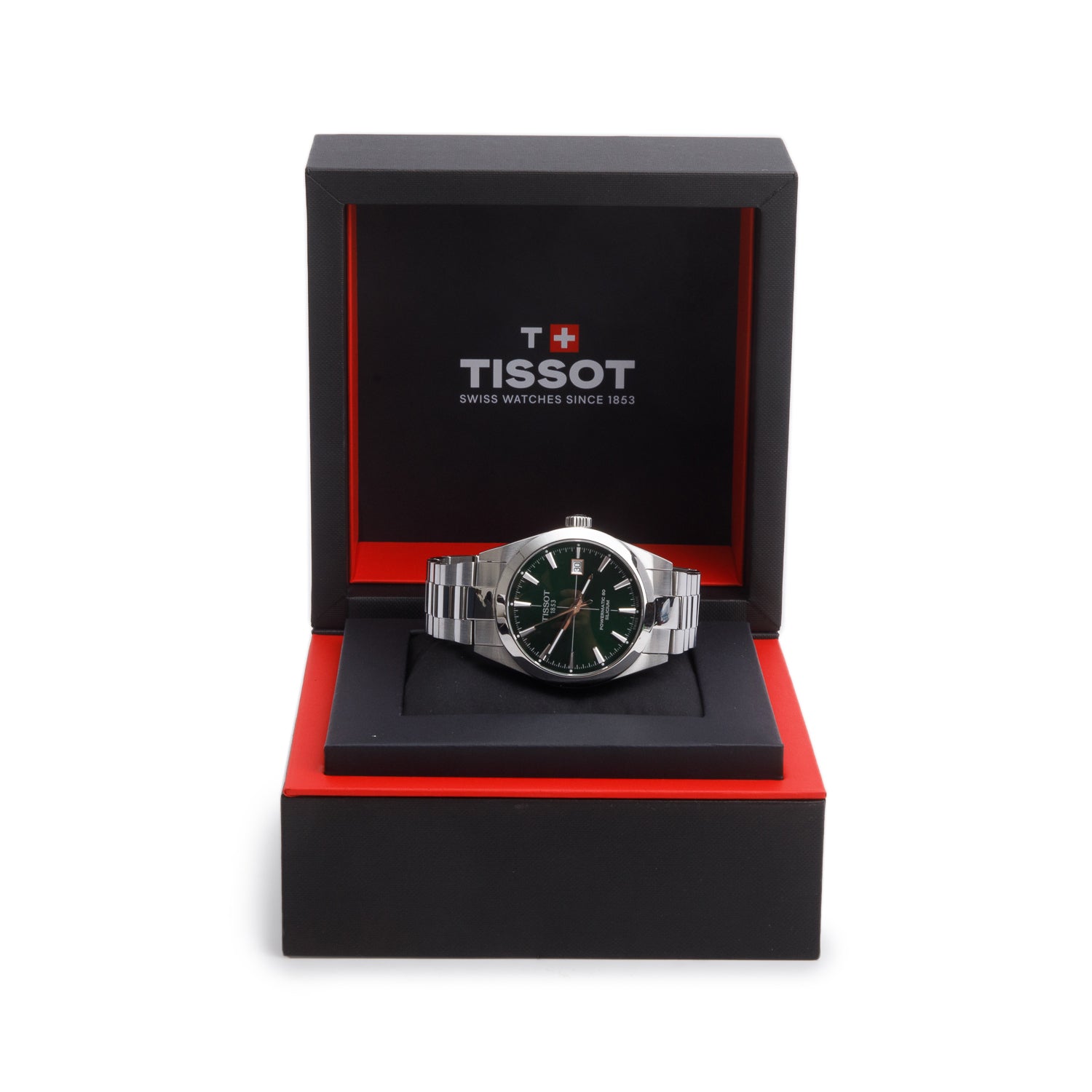 Tissot Stainless Steel Gentleman Powermatic 80 Silicium 40MM Automatic Watch Green Dial w/ Box