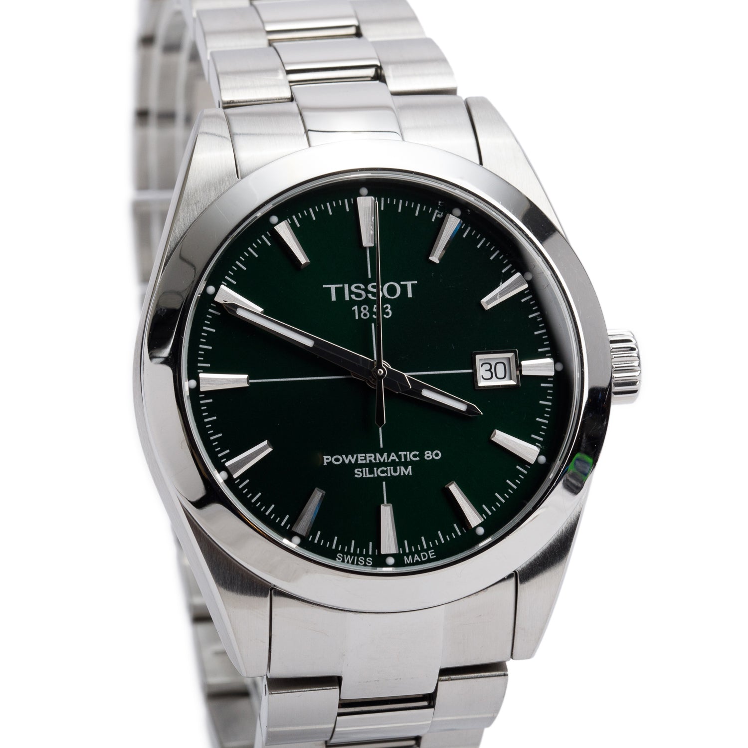 Tissot Stainless Steel Gentleman Powermatic 80 Silicium 40MM Automatic Watch Green Dial w/ Box