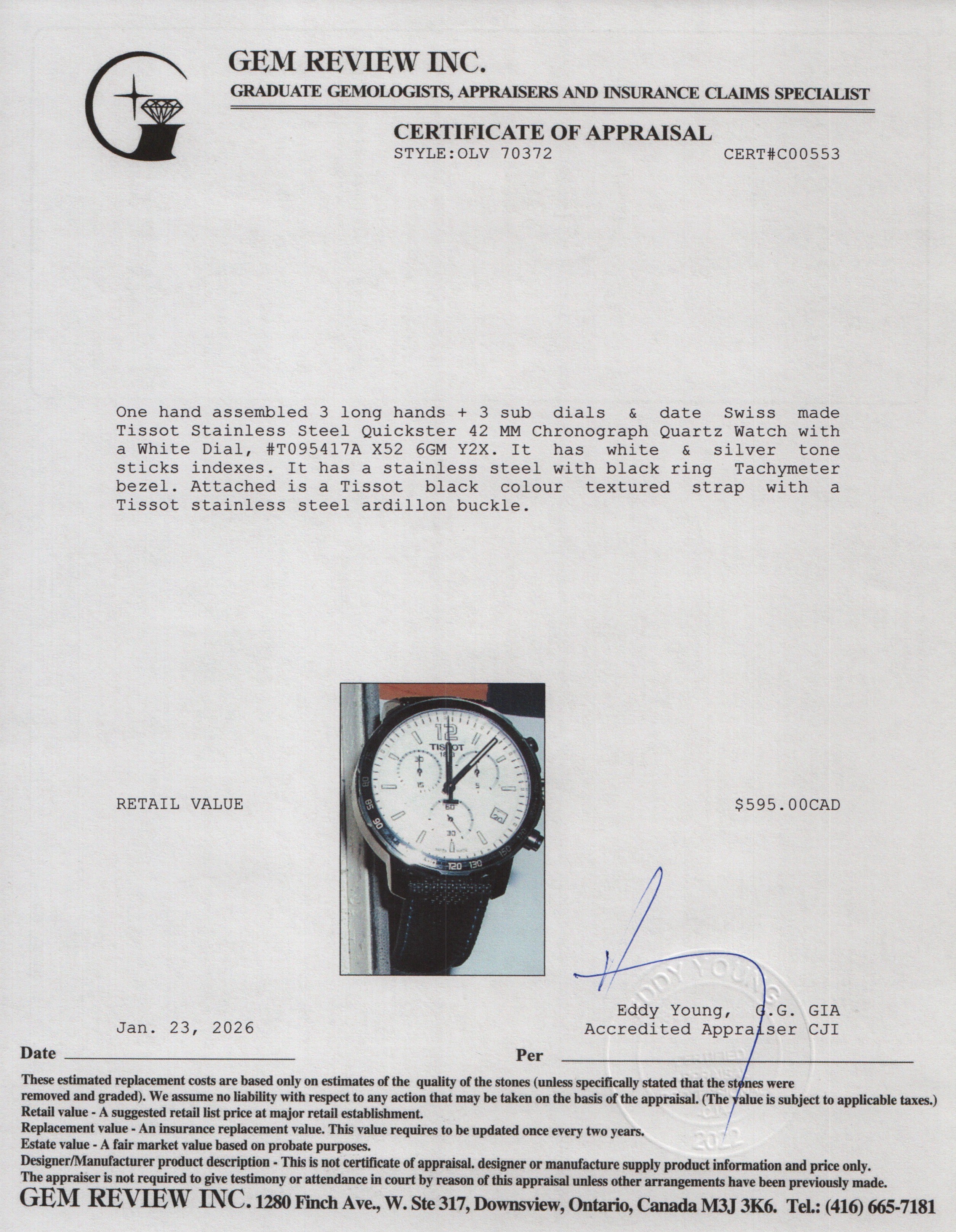 Tissot Stainless Steel Quickster 42 MM Chronograph Quartz Watch White Dial w/ Box