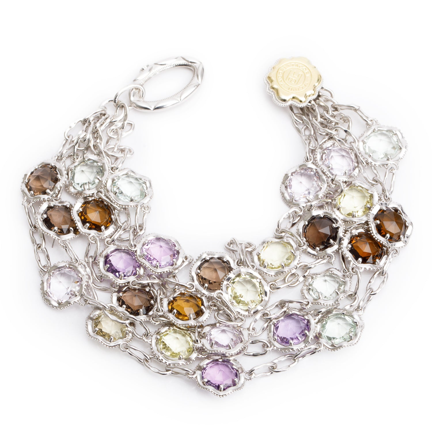 Tacori Sterling Silver & 18k Yellow Gold Color Medley Stones Multi-Strand Bracelet