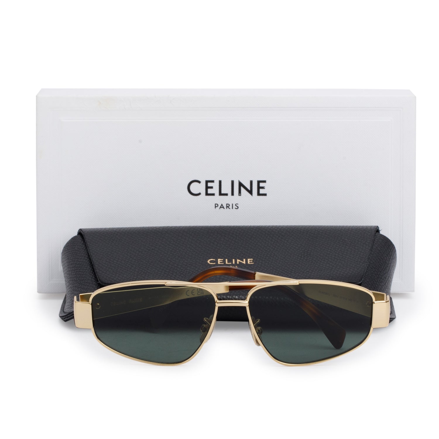 Celine CL40281U Gold-Tone Metal Triomphe Aviator Sunglasses w/ Case & Box