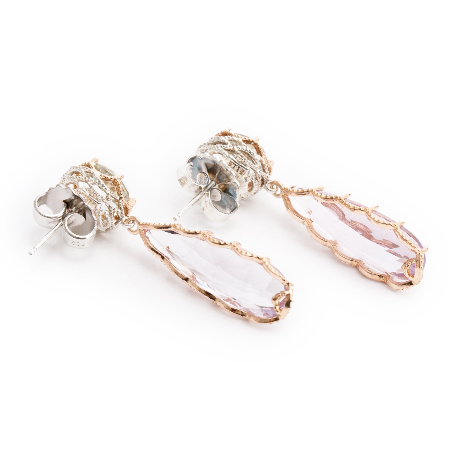 Tacori 18k Rose Gold & Sterling Silver Prasiolite and Amethyst Dangling Earrings