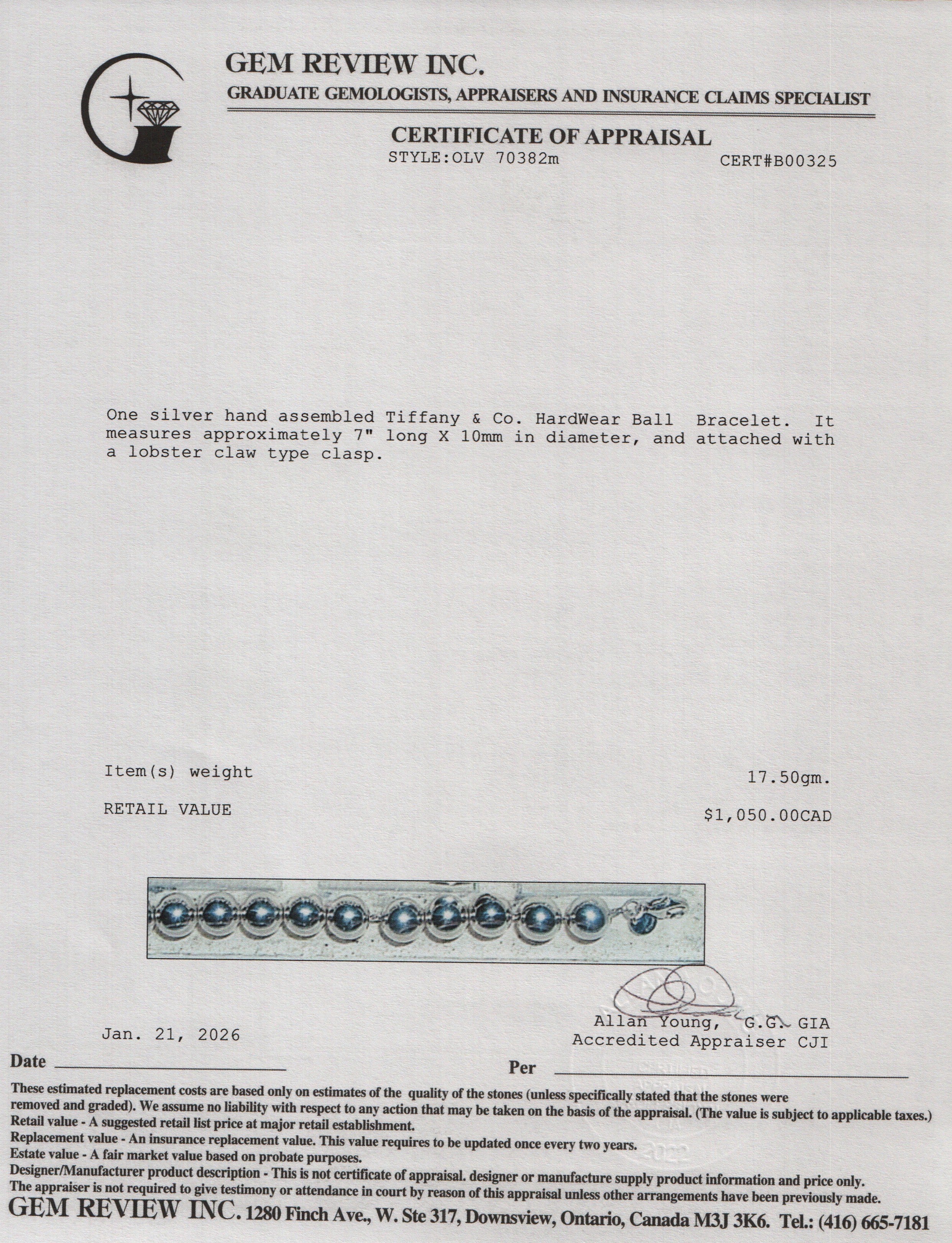 Tiffany & Co. Sterling Silver 10 MM HardWear Ball Bracelet