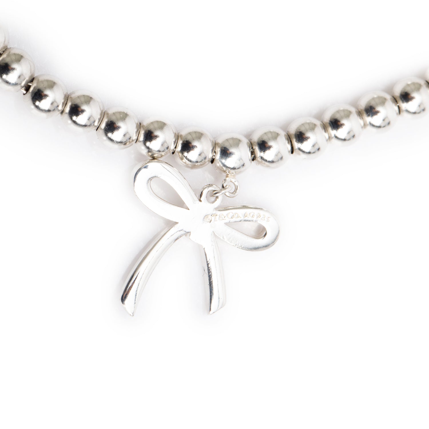 Tiffany & Co. Sterling Silver Mini Bow 4 MM Bead Bracelet