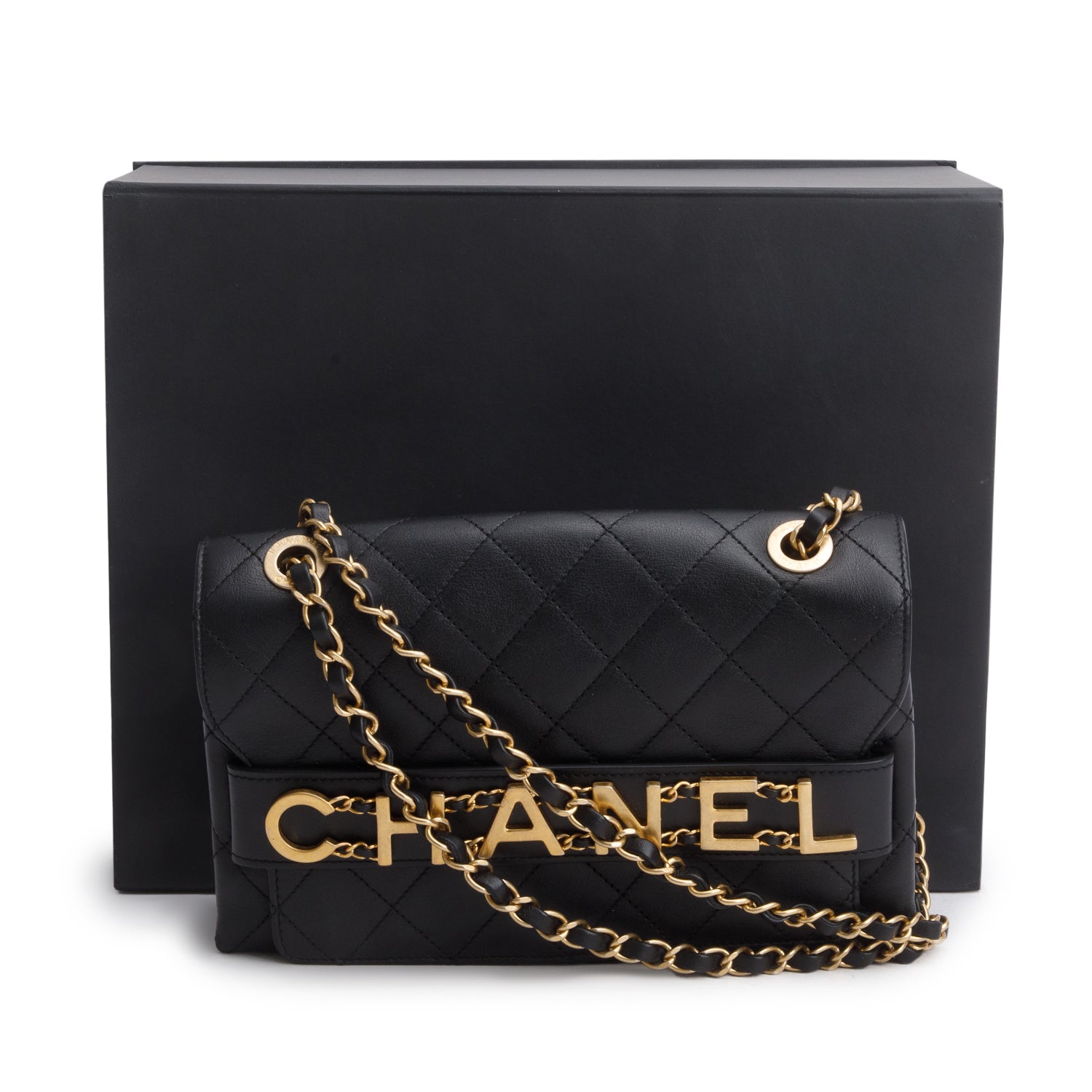 Chanel Black Calfskin Quilted Medium Enchained Flap w/ Box & Authenticity Card