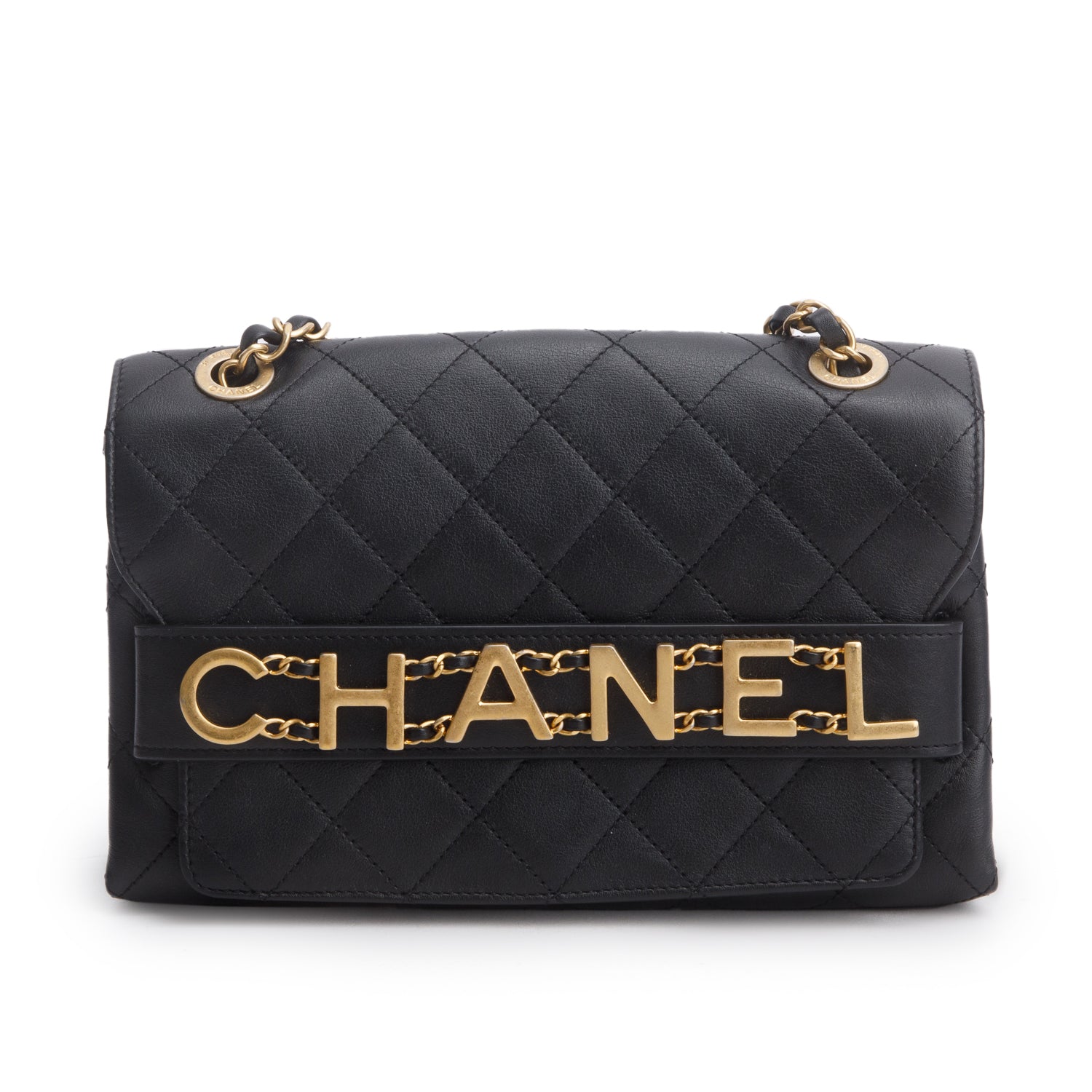 Chanel Black Calfskin Quilted Medium Enchained Flap w/ Box & Authenticity Card