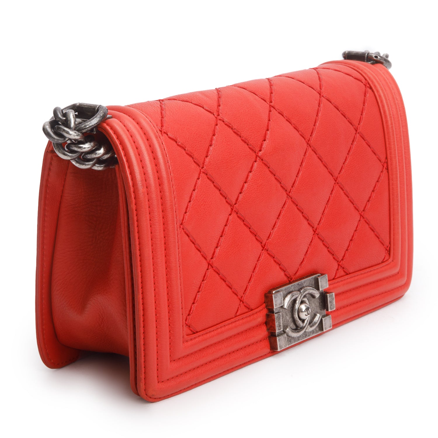 Chanel Red Lambskin Stitch Quilted Medium Boy Bag w/ Box & Receipt