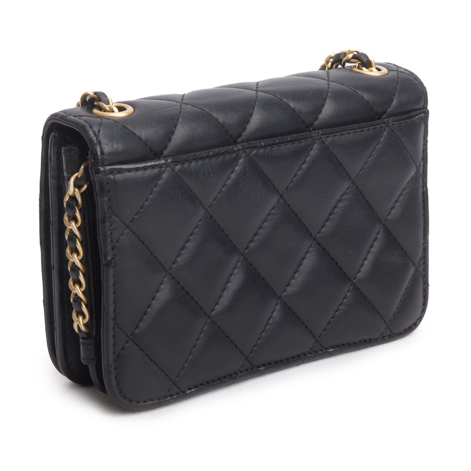 Chanel Black Lambskin Quilted CC Side Chain Small Full Flap Bag w/ Box, Authenticity Card & Receipt