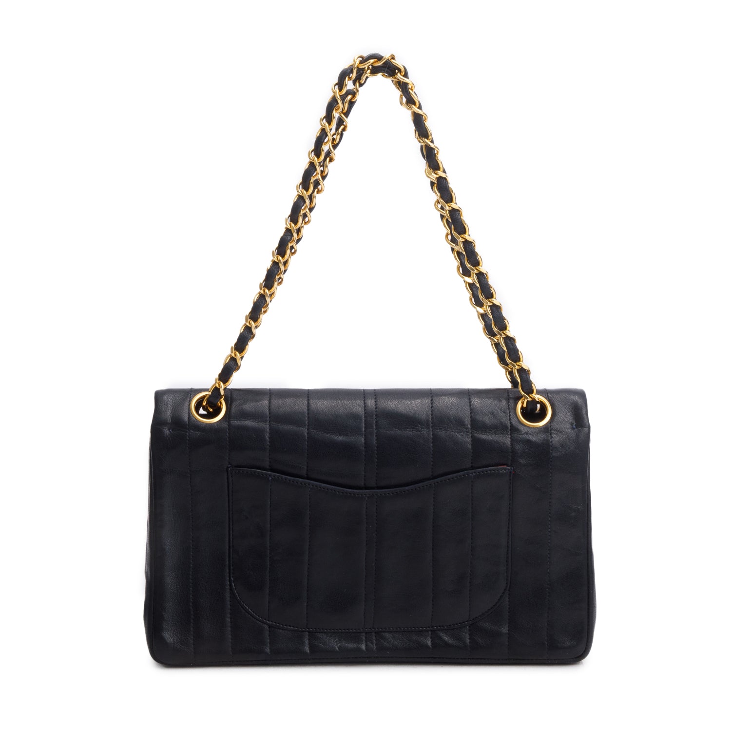 Chanel Vintage Black Lambskin Vertical Quilt Double Flap Bag