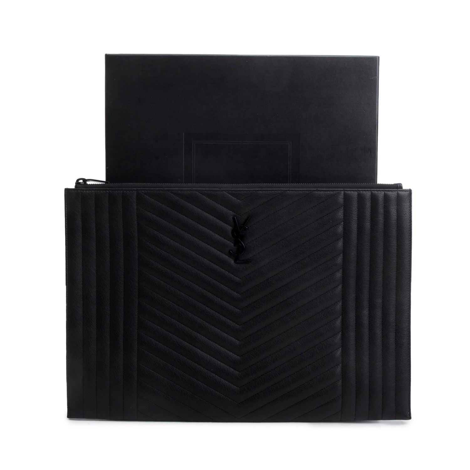 Saint Laurent Black Lambskin Cassandre Matelasse Document Holder w/ Box