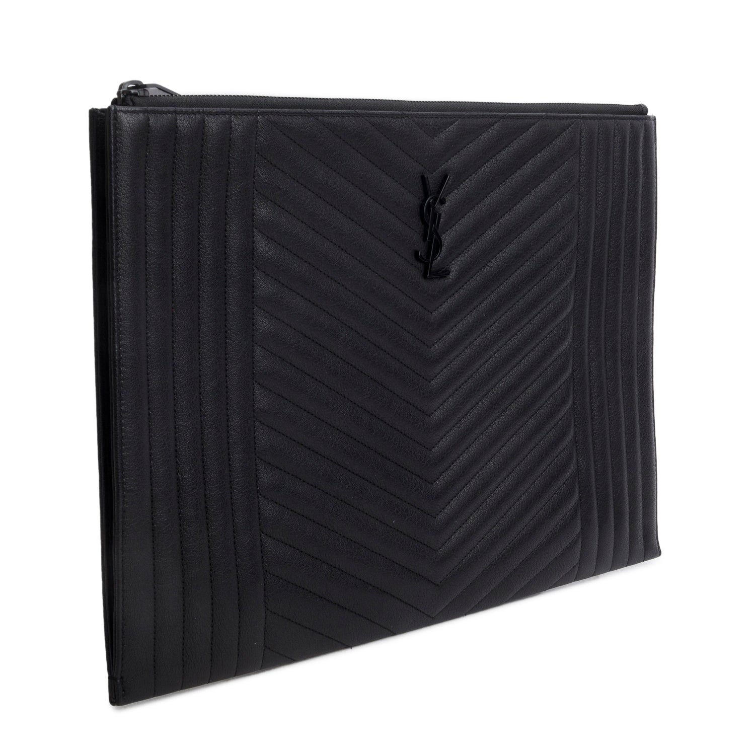 Saint Laurent Black Lambskin Cassandre Matelasse Document Holder w/ Box