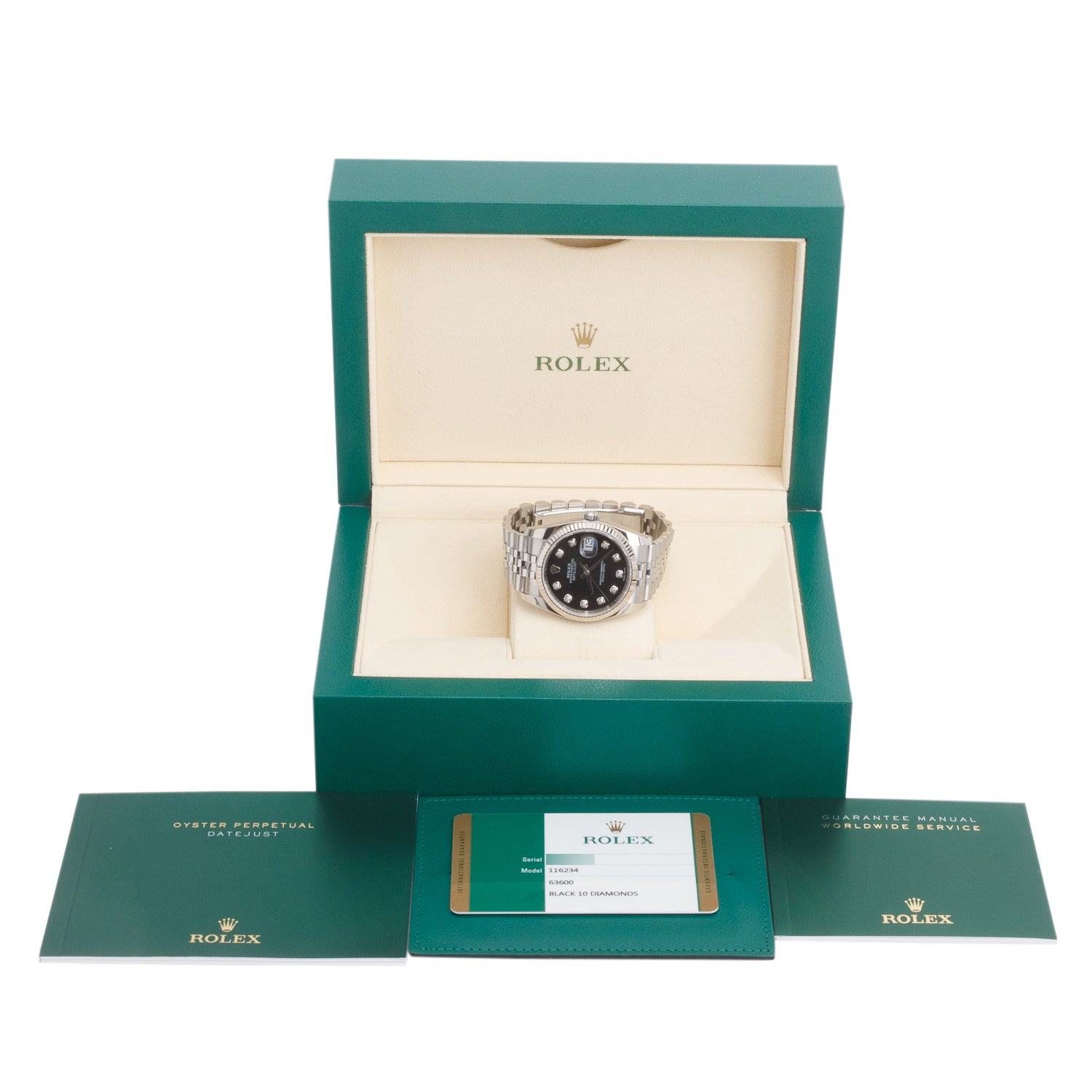 Rolex Stainless Steel Datejust 36 MM Automatic Watch Black Diamond Dial 116234 w/ Box & Papers