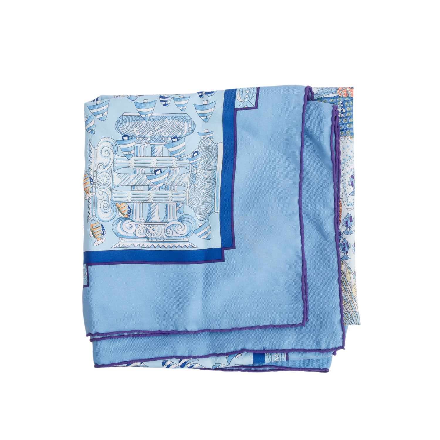 Hermes Blue & Multicolor 'Rencontre Oceane' Silk Scarf 90