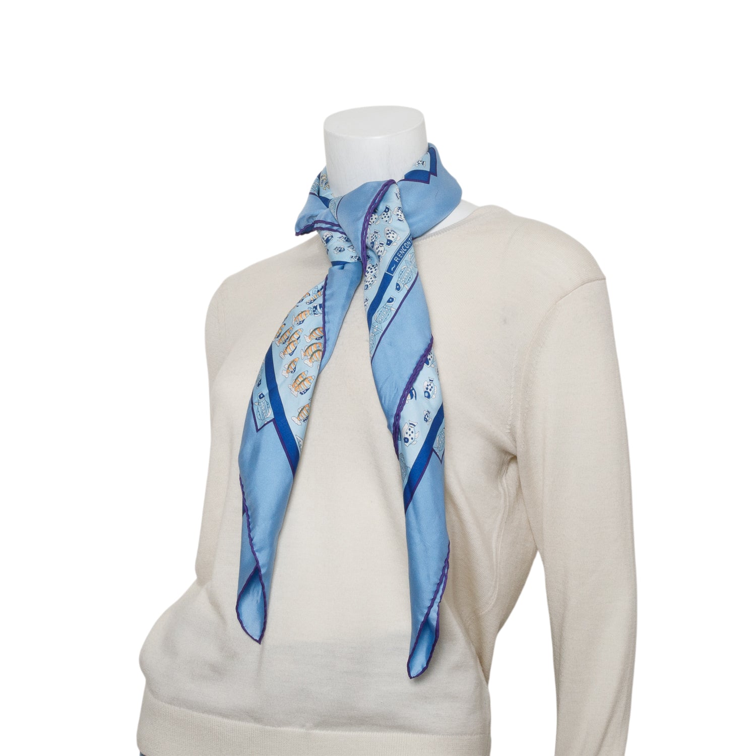 Hermes Blue & Multicolor 'Rencontre Oceane' Silk Scarf 90