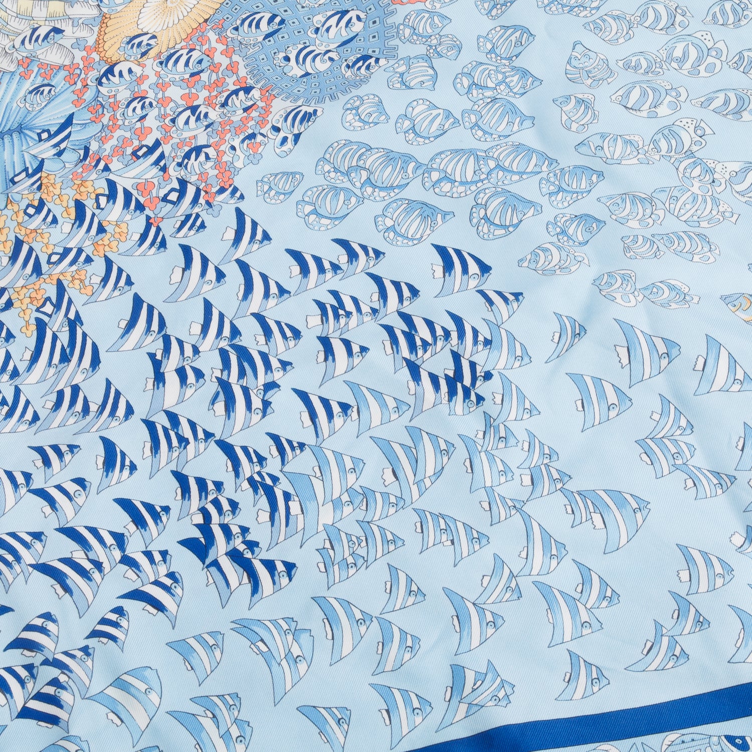 Hermes Blue & Multicolor 'Rencontre Oceane' Silk Scarf 90