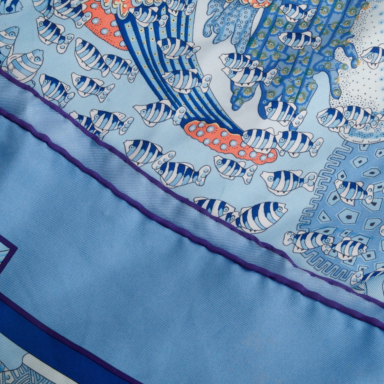 Hermes Blue & Multicolor 'Rencontre Oceane' Silk Scarf 90