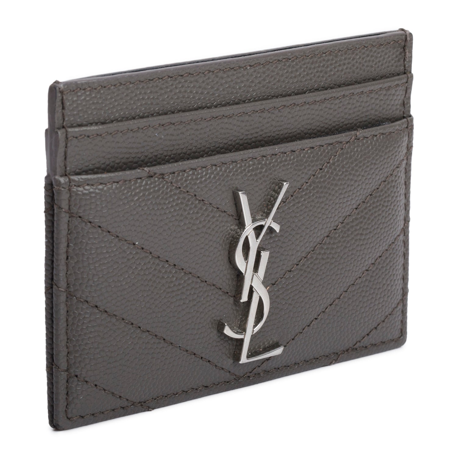 Saint Laurent 2020 Grey Grain de Poudre Cassandre Matelasse Card Case