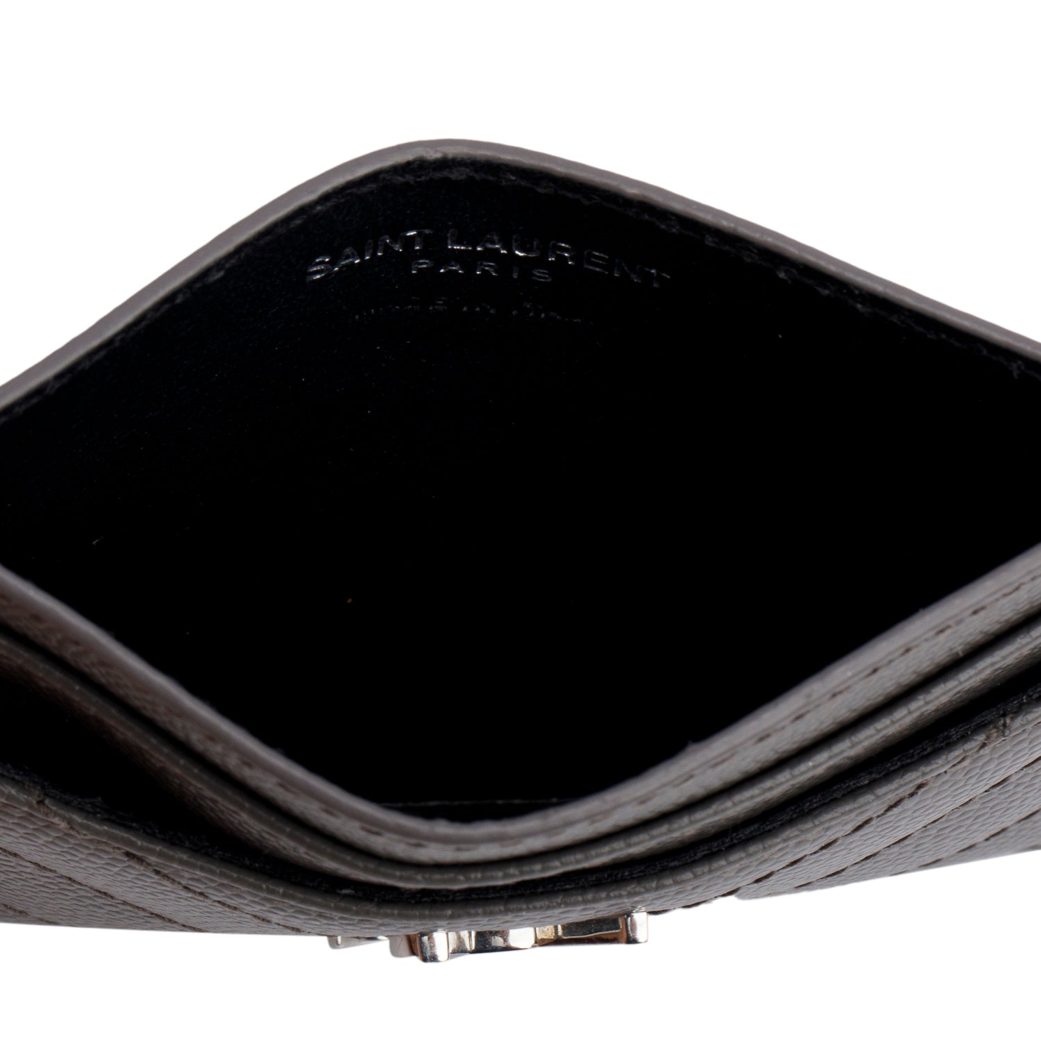 Saint Laurent 2020 Grey Grain de Poudre Cassandre Matelasse Card Case