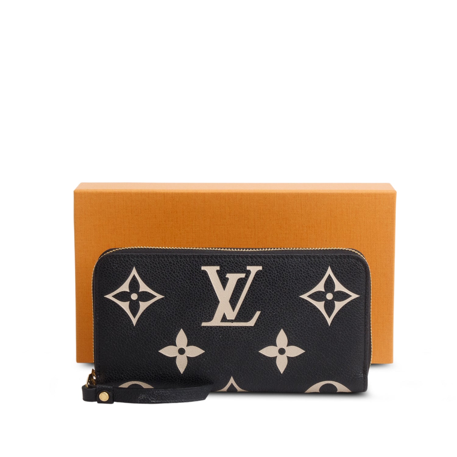 Louis Vuitton Black Beige Monogram Giant Bicolor Empreinte Leather Zippy Wallet w/ Box