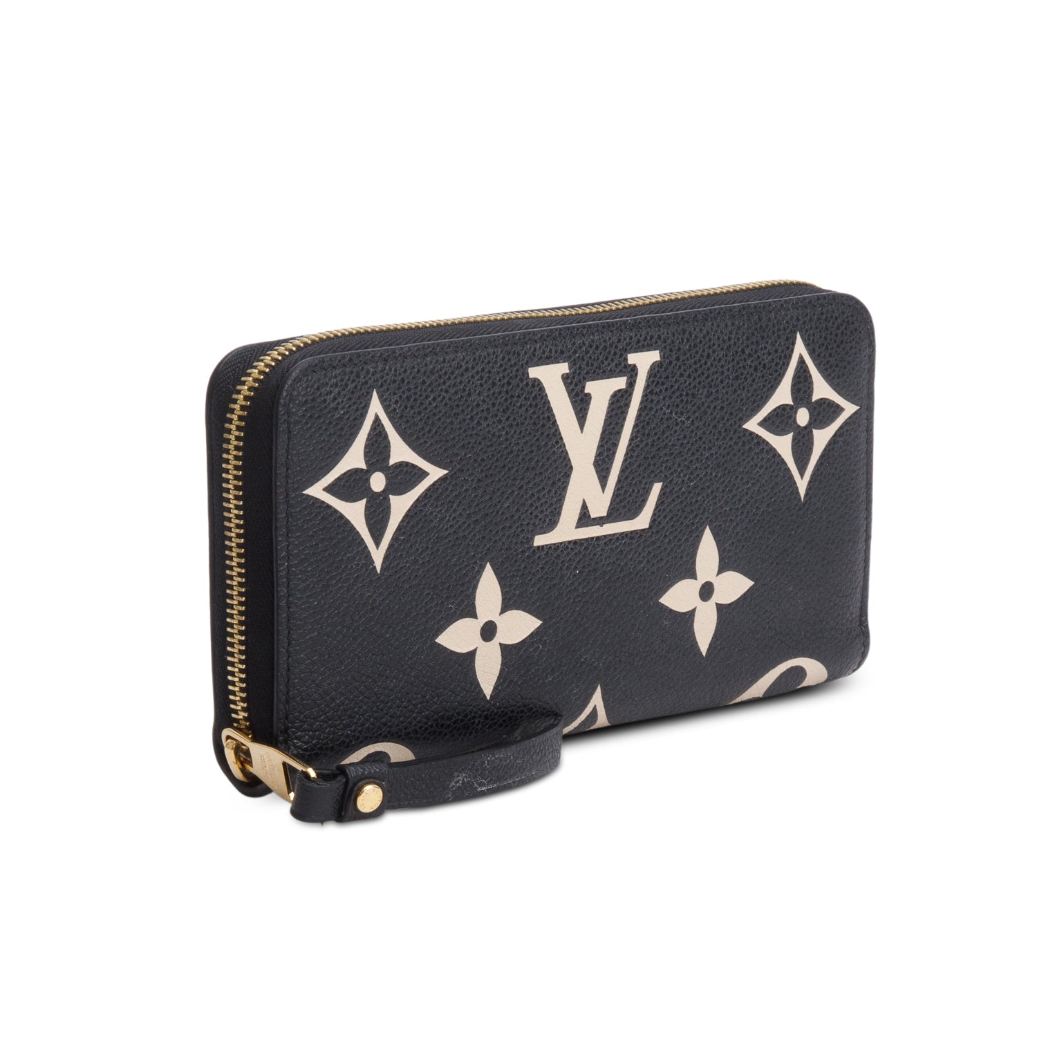 Louis Vuitton Black Beige Monogram Giant Bicolor Empreinte Leather Zippy Wallet w/ Box