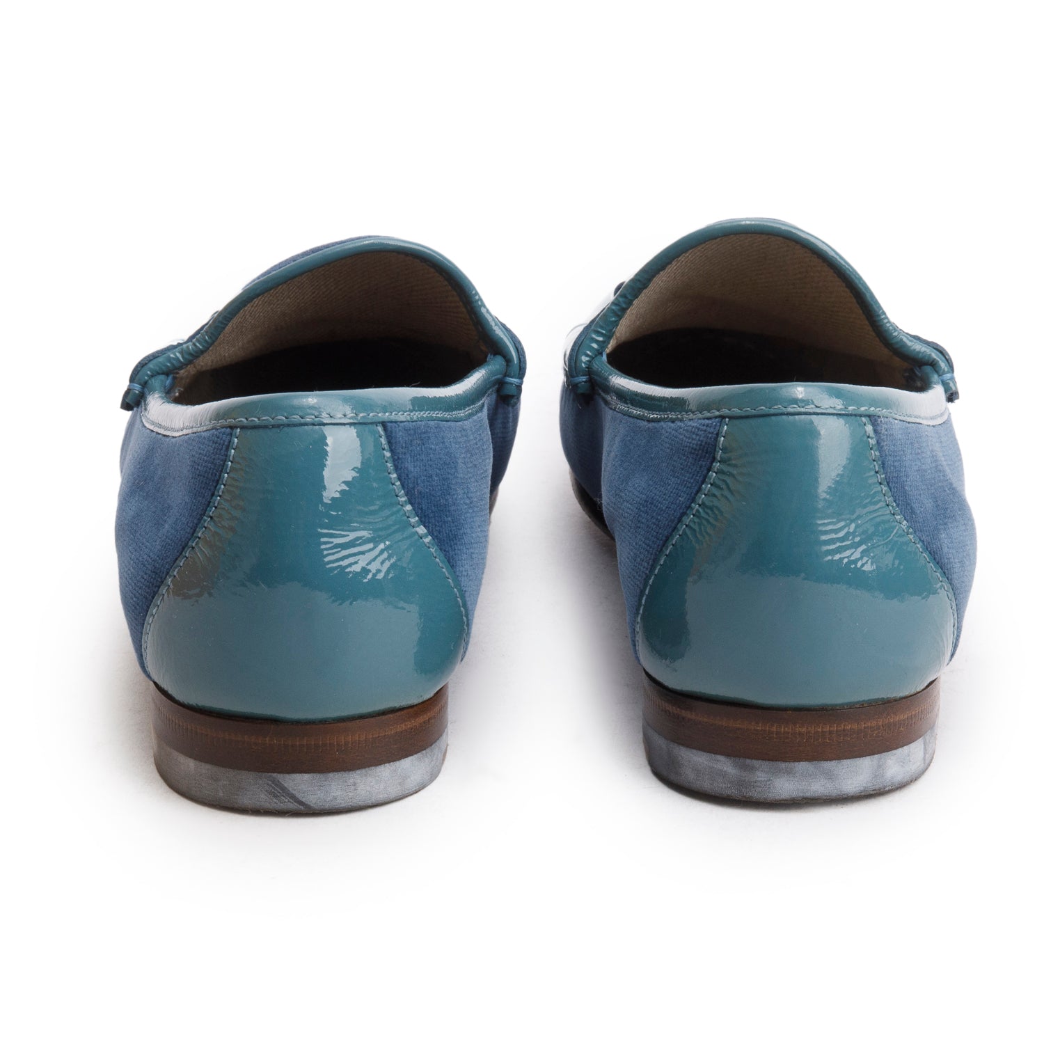 Gucci Blue Patent Leather Denim Horsebit Loafers, Size 36 w/ Box