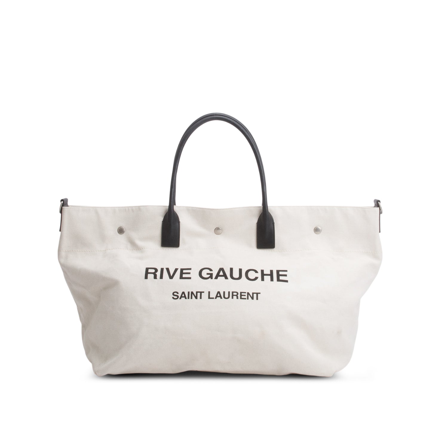 Saint Laurent 2021 Beige Linen Calfskin Rive Gauche Maxi Tote