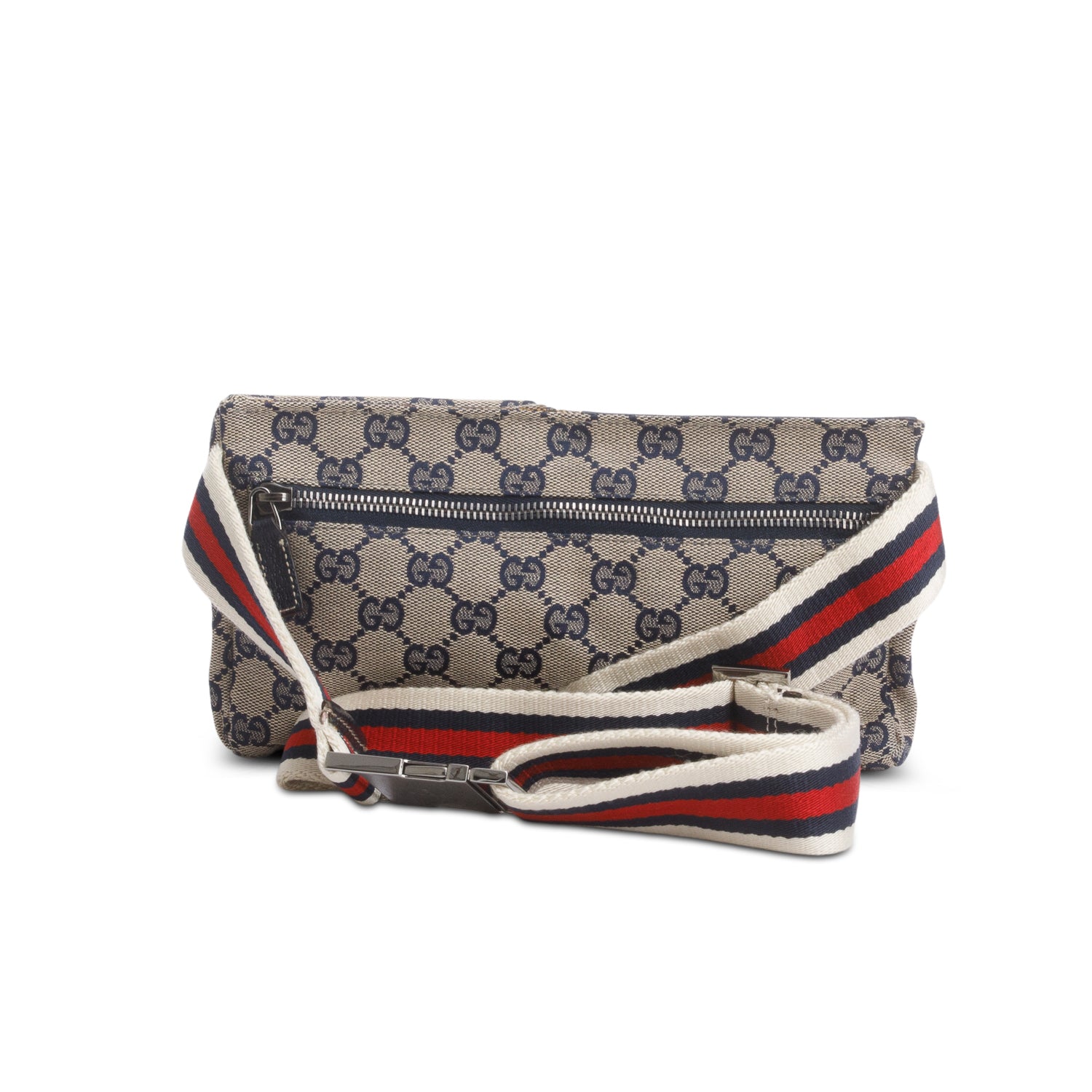Gucci Navy GG Monogram Web Double Pocket Belt Bag