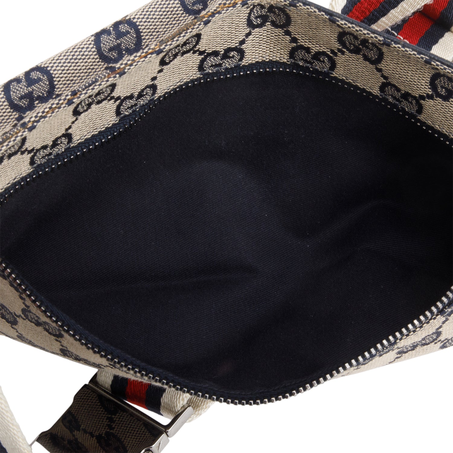 Gucci Navy GG Monogram Web Double Pocket Belt Bag