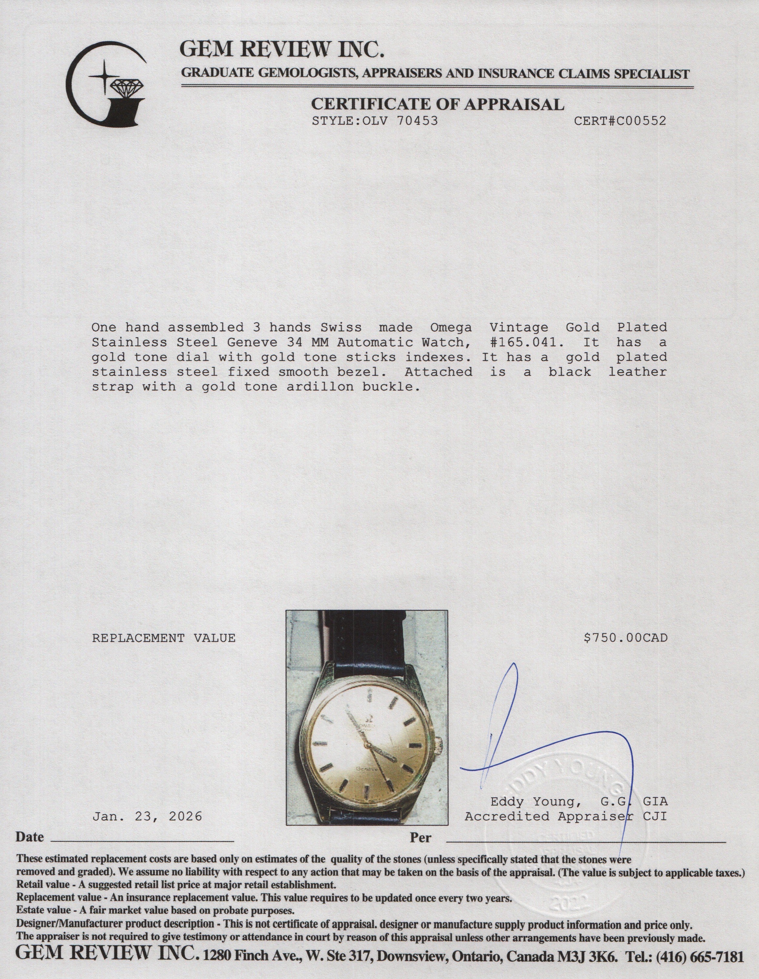 Omega Vintage Gold Plated Stainless Steel Geneve 34 MM Automatic Watch