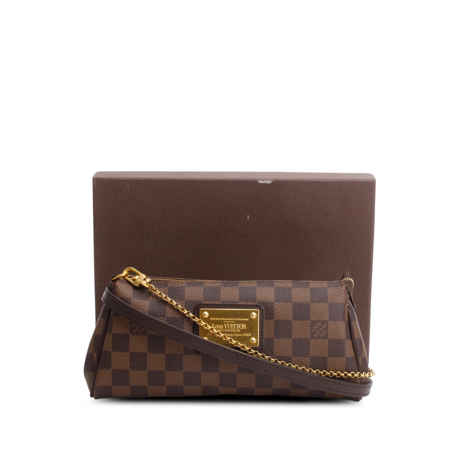 Louis Vuitton Damier Ebene Eva Clutch w/ Box & Straps