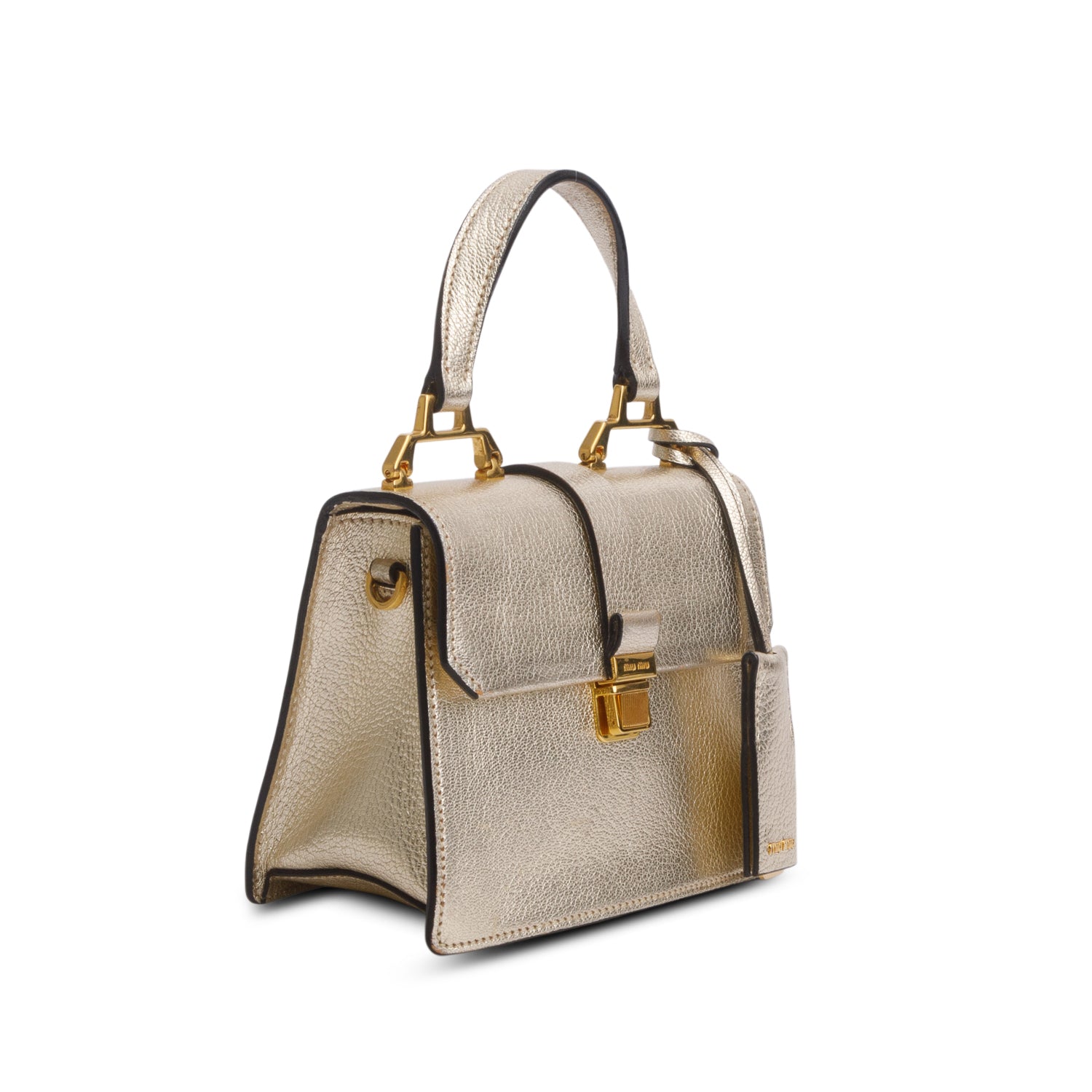 Miu Miu Metallic Gold Leather Madras Convertible Top Handle Bag w/ Strap