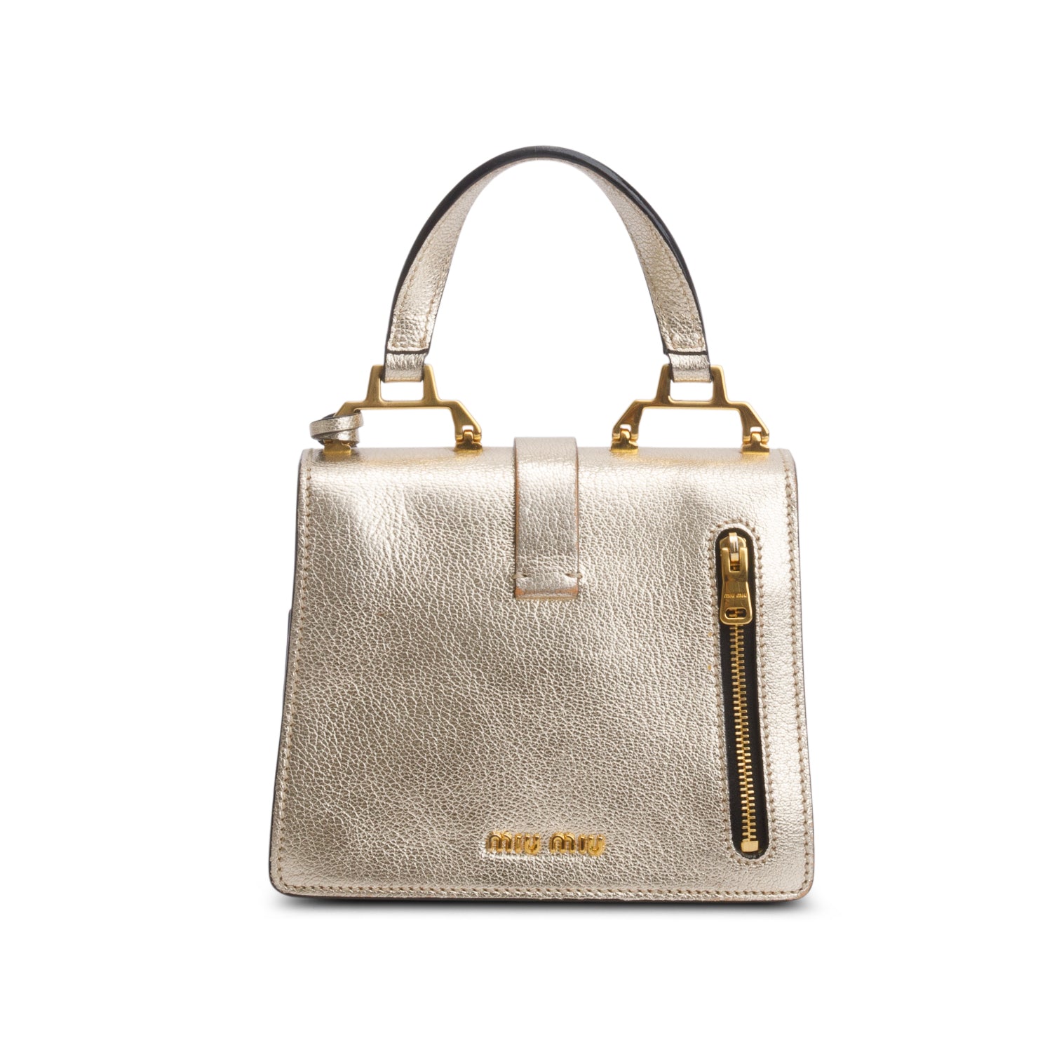 Miu Miu Metallic Gold Leather Madras Convertible Top Handle Bag w/ Strap