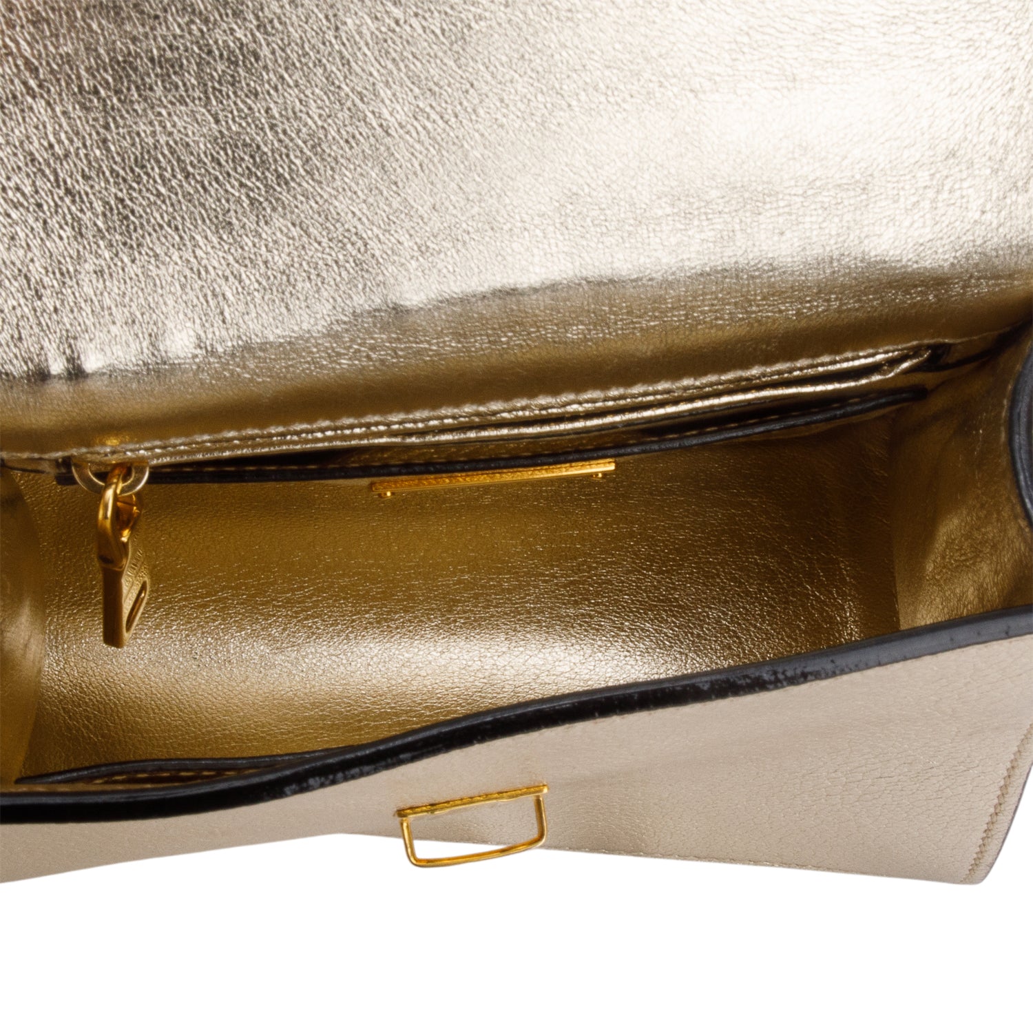 Miu Miu Metallic Gold Leather Madras Convertible Top Handle Bag w/ Strap